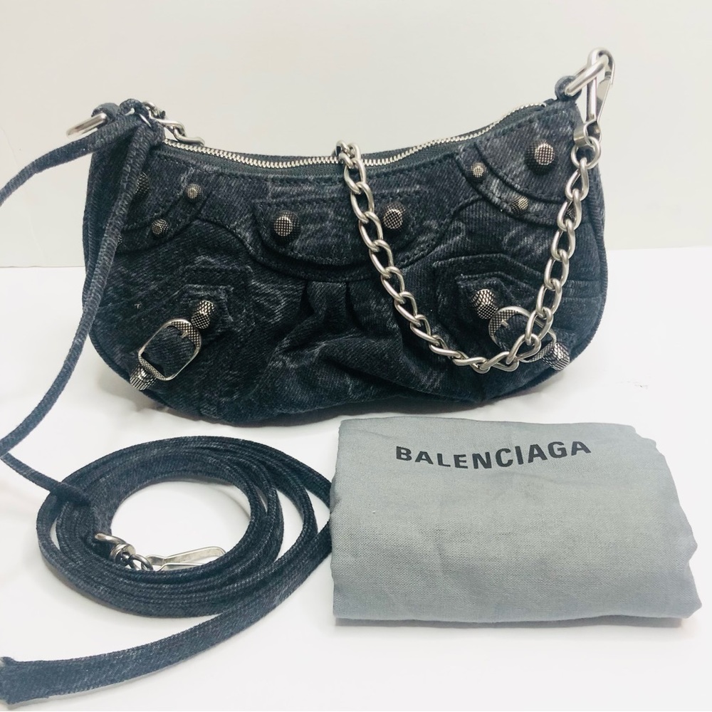 BALENCIAGA LE CAGOLE DENIM MINI BAG W/ CHAIN & STRAP - Picture 4 of 14